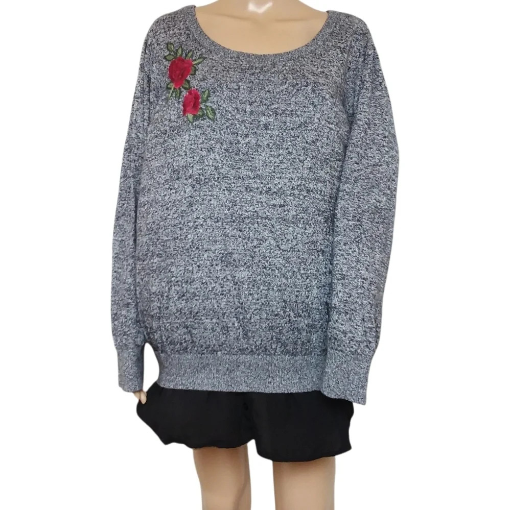 Torrid Marled Embroidered Chiffon Trim sweater